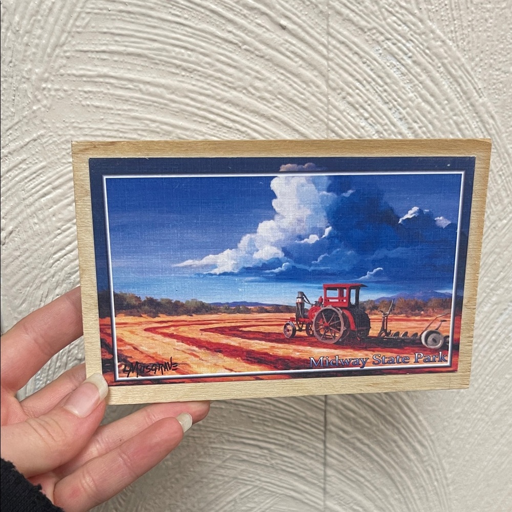 Wooden Postcard Midway State Park Tractor Art Print